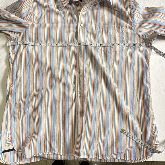 GAP Classic Fit  Button Up Shirt Mens XL 17-17.5 Blue Orange Striped Long Sleeve - Picture 5 of 10